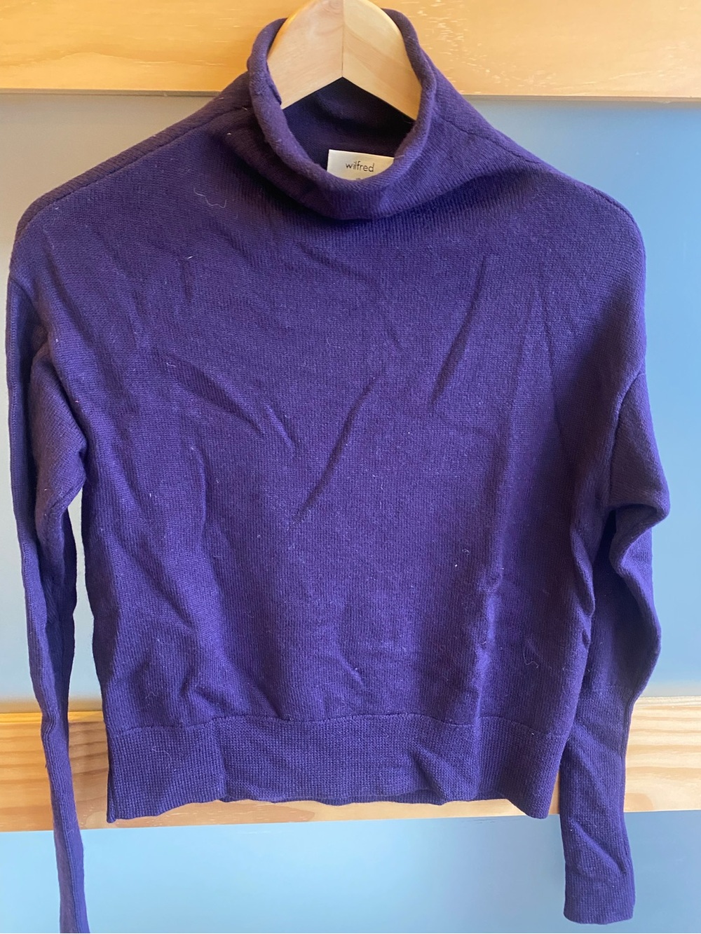 Wilfred Aritzia Deep Purple 100% Merino Wool Cowl Neck Sweater - Size XS